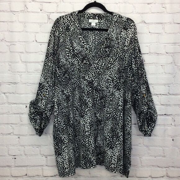 Jaclyn Smith Collection Tunic Top Women's Size 3X Black/White Abstract Roll Tab - Picture 1 of 8